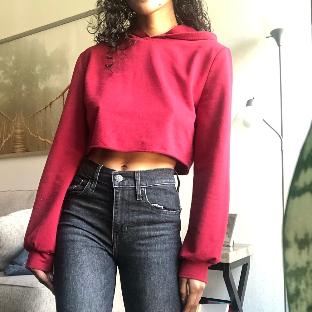 Red Cropped Hoodie Sz Small